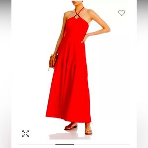Aqua halter haute red maxi dress